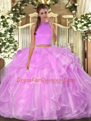 Lilac Sleeveless Beading and Ruffles Floor Length Vestidos de Quinceanera
