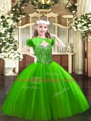 Amazing Green Straps Neckline Beading Child Pageant Dress Sleeveless Lace Up