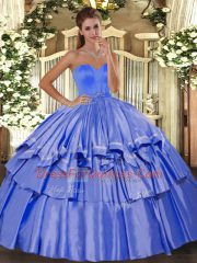 Beading and Ruffled Layers Quinceanera Gowns Blue Lace Up Sleeveless Floor Length