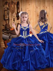 Ball Gowns Pageant Gowns For Girls Royal Blue Straps Organza Sleeveless Floor Length Lace Up