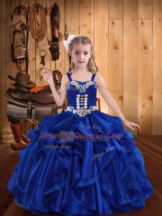Ball Gowns Pageant Gowns For Girls Royal Blue Straps Organza Sleeveless Floor Length Lace Up