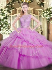 Sleeveless Lace and Ruffled Layers Backless Ball Gown Prom Dress
