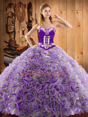 Satin and Fabric With Rolling Flowers Sleeveless With Train 15th Birthday Dress Sweep Train and Embroidery
