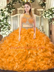 Cute Organza Sleeveless Floor Length Quinceanera Gown and Beading and Ruffles
