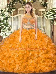 Cute Organza Sleeveless Floor Length Quinceanera Gown and Beading and Ruffles