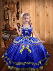 Royal Blue Sleeveless Satin Lace Up Little Girls Pageant Dress Wholesale for Sweet 16 and Quinceanera