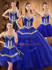 Beautiful Ball Gowns Vestidos de Quinceanera Blue Sweetheart Tulle Sleeveless Floor Length Lace Up