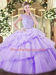 Custom Made Floor Length Lavender Sweet 16 Dresses Bateau Sleeveless Zipper