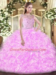 Lilac Tulle Zipper Bateau Sleeveless Floor Length Quinceanera Dress Beading and Ruffles