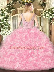 Lilac Tulle Zipper Bateau Sleeveless Floor Length Quinceanera Dress Beading and Ruffles