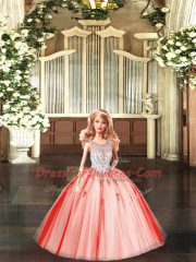 Simple Red Tulle Lace Up Sweet 16 Quinceanera Dress Sleeveless Floor Length Beading