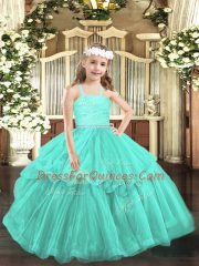 Turquoise Zipper Kids Pageant Dress Beading and Lace Sleeveless Floor Length