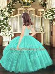 Turquoise Zipper Kids Pageant Dress Beading and Lace Sleeveless Floor Length
