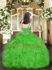 Eye-catching Ball Gowns Little Girl Pageant Dress Purple Straps Organza Sleeveless Floor Length Lace Up