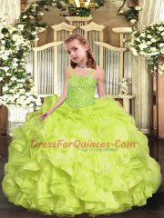On Sale Yellow Green Organza Lace Up Straps Sleeveless Floor Length Pageant Dress Wholesale Beading and Ruffles