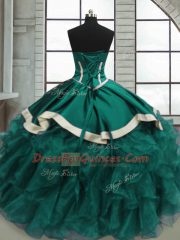 Custom Made Teal Organza Lace Up Sweetheart Sleeveless Floor Length Quinceanera Dress Beading and Ruffles