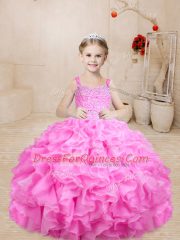 Admirable Floor Length Ball Gowns Sleeveless Rose Pink Little Girl Pageant Gowns Lace Up