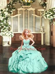 Aqua Blue Quince Ball Gowns Military Ball and Sweet 16 and Quinceanera with Beading and Ruffles Sweetheart Sleeveless Lace Up