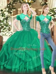 Sweet Green Sleeveless Beading and Ruffles Floor Length Sweet 16 Dress