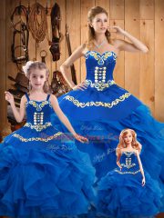 Best Blue Sleeveless Tulle Lace Up 15 Quinceanera Dress for Military Ball and Sweet 16 and Quinceanera