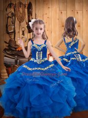 Best Blue Sleeveless Tulle Lace Up 15 Quinceanera Dress for Military Ball and Sweet 16 and Quinceanera