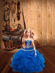 Best Blue Sleeveless Tulle Lace Up 15 Quinceanera Dress for Military Ball and Sweet 16 and Quinceanera