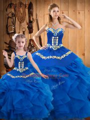 Best Blue Sleeveless Tulle Lace Up 15 Quinceanera Dress for Military Ball and Sweet 16 and Quinceanera