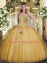On Sale Sleeveless Lace Up Floor Length Beading and Ruffles Quinceanera Gowns
