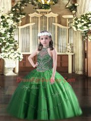 Floor Length Lace Up Pageant Dresses Green for Party and Quinceanera with Beading