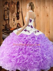 Ball Gowns Quinceanera Dresses Apple Green Halter Top Fabric With Rolling Flowers Sleeveless Floor Length Lace Up
