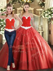 Designer Coral Red Sleeveless Floor Length Beading Lace Up Vestidos de Quinceanera