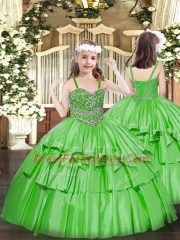 Green Straps Neckline Beading and Ruffled Layers Custom Made Pageant Dress Sleeveless Lace Up
