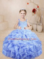 Ball Gowns Little Girls Pageant Dress Wholesale Lavender Straps Organza Sleeveless Floor Length Lace Up