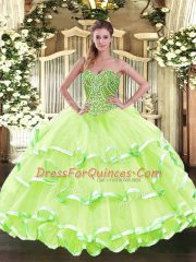 Smart Yellow Green Lace Up Sweetheart Beading and Ruffled Layers 15th Birthday Dress Tulle Sleeveless