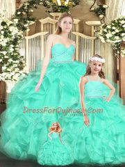Colorful Apple Green Sweetheart Lace Up Lace and Ruffles Quinceanera Dresses Sleeveless