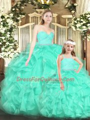 Colorful Apple Green Sweetheart Lace Up Lace and Ruffles Quinceanera Dresses Sleeveless