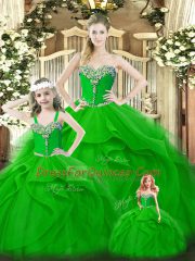 Shining Green Lace Up Sweetheart Beading and Ruffles Quince Ball Gowns Organza Sleeveless