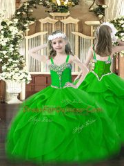 Shining Green Lace Up Sweetheart Beading and Ruffles Quince Ball Gowns Organza Sleeveless