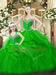 Shining Green Lace Up Sweetheart Beading and Ruffles Quince Ball Gowns Organza Sleeveless