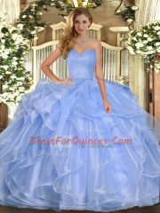 Lavender Sleeveless Floor Length Ruffles Lace Up Ball Gown Prom Dress