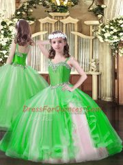 Green Lace Up Sweetheart Ruffles Sweet 16 Dress Organza Sleeveless