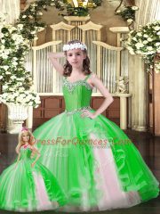 Green Lace Up Sweetheart Ruffles Sweet 16 Dress Organza Sleeveless