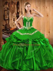 Organza Sweetheart Sleeveless Lace Up Embroidery and Ruffles Vestidos de Quinceanera in Green