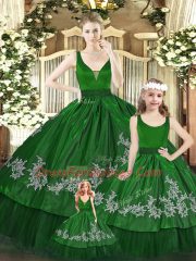 Floor Length Zipper Vestidos de Quinceanera Green for Military Ball and Sweet 16 and Quinceanera with Beading and Appliques