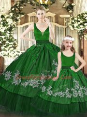 Floor Length Zipper Vestidos de Quinceanera Green for Military Ball and Sweet 16 and Quinceanera with Beading and Appliques