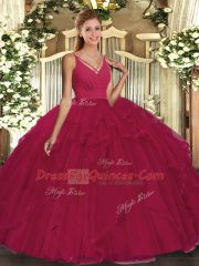 V-neck Sleeveless Organza 15 Quinceanera Dress Ruffles Backless
