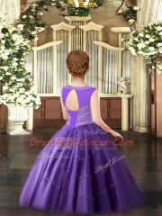 Wine Red Sleeveless Beading Floor Length Little Girls Pageant Gowns