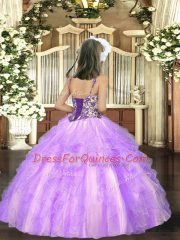 High Quality Floor Length Ball Gowns Sleeveless Light Blue Kids Pageant Dress Lace Up