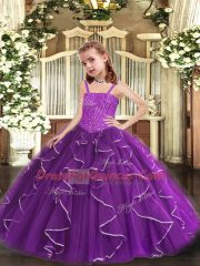 Purple Straps Lace Up Beading and Ruffles Little Girls Pageant Dress Wholesale Sleeveless