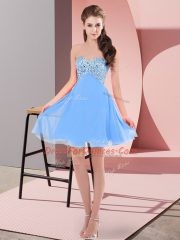 Shining Baby Blue Chiffon Lace Up Prom Dresses Sleeveless Mini Length Beading Shining Baby Blue Chiffon Lace Up Prom Dresses Sleeveless Mini Length Beading